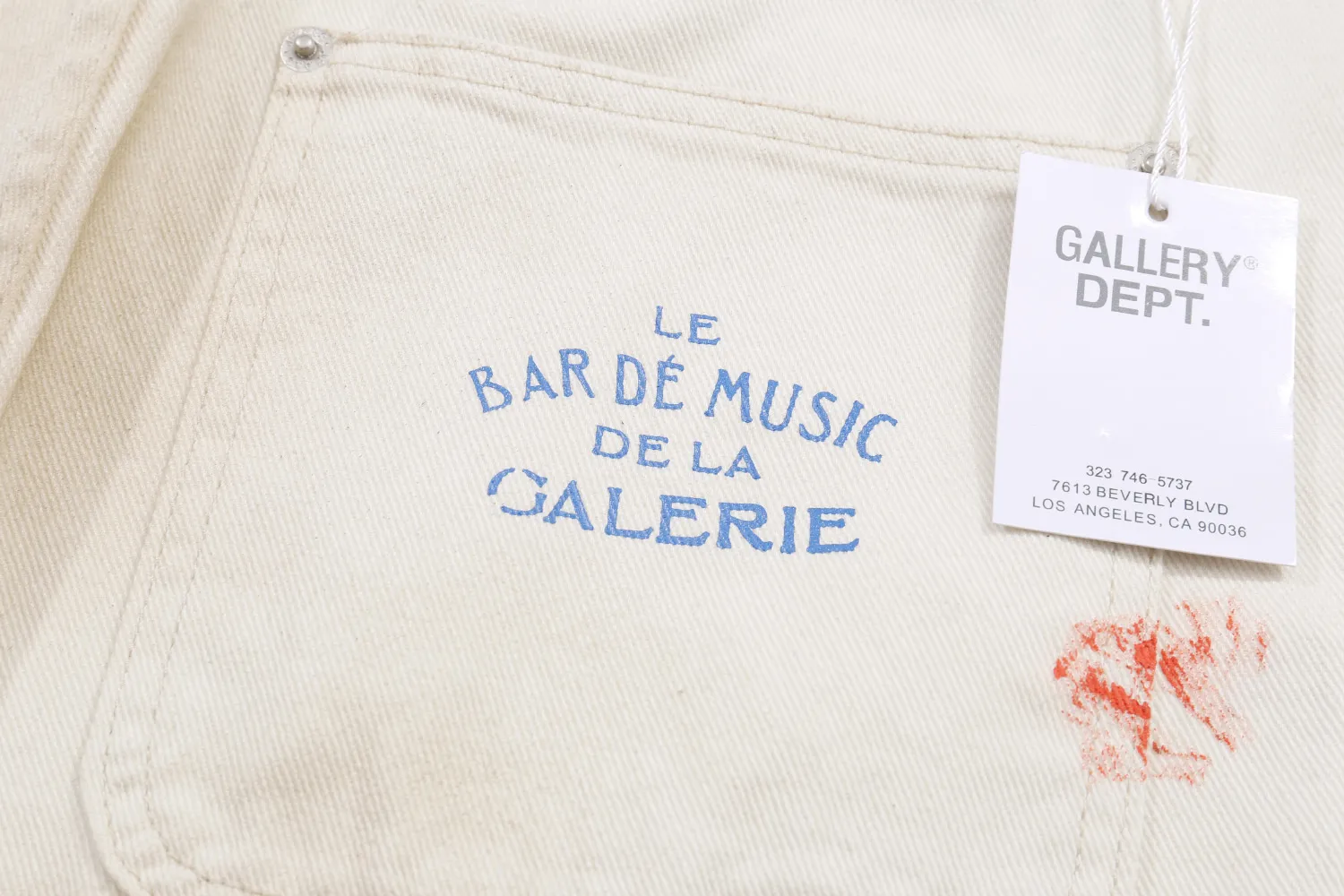 660#Gallery Dept new hand-painted splash-ink mud-dyed distressed style overalls logging pants washed off-white spliced ​​micro-flared jeans beautiful trendy versatile casual pants off-white S~XL P270